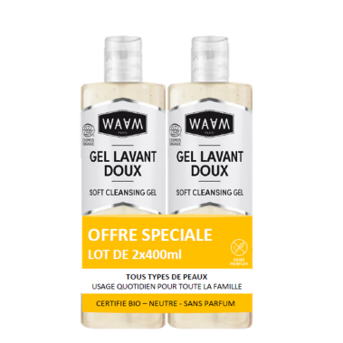 Duo Gel douche Lavant doux certifié BIO - Corps & Visage - 0% parfum | WAAM Cosmetics